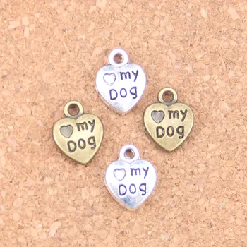 100ks Charms srdce láska môjho psa 13x10mm Starožitné Prívesky,Ročník Tibetskej Strieborné Šperky,DIY náramok náhrdelník