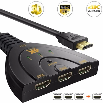 1080P HDMI Kompatibilné Prepínač KVM Splitter 4K 2K 3D 3 Vstup 1 Výstup Mini 3-Port VIdeo Switcher Rozbočovač pre DVD HDTV Xbox, PS3, PS4