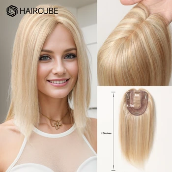 12Inch Ženy Ľudské Vlasy, Mulčovače, Zlatá Blond Zdôrazňuje Vlasy Kúsky pre Ženy, vypadávanie Vlasov, Hodvábny Base Klip v Mulčovače 150% Hustota