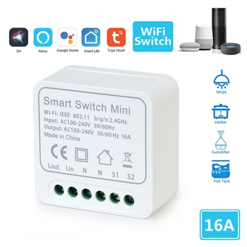 16A Mini Tuya Smart Switch Ovládanie Diaľkové Supporte Bezdrôtové Spínače Smart Home Automation Kompatibilný S Tuya Alexa Google