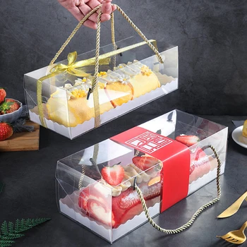 1PCS Transparentné Cake Box S Rukoväťou Cupcake Swiss Jasné Plastové Prenosné Nádoby Držiak PET Balenie Darčeka Roll Dlho Prípadoch