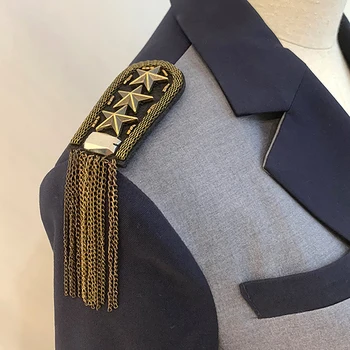 1Pcs Vintage Päť Hviezdičkový Strapec Reťazca Ramenný Rada Odznaky Korálky Textílie, Kovové Epaulet Epaulette Vojenské Pin Na Brošňa Medaila