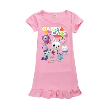 2022 Gabby je domček pre bábiky Šaty Pre Dospievajúce Dievča Oblečenie, detské Letné Do Cartoon Tlač Strany Frock Dieťa Mačka Vzor Tunika Kostým