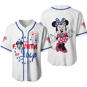 2023 Disney Baseball Jersey Mickey Minnie 4. júla Happy White Blue Disney Mužov a Žien Baseball Jersey