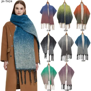 2023 Nové dámske Zimné Šatkou Pribrala Šatku Strapec Gradient Farebnú Šatku Teplý Šál Faux Cashmere Textílie Vianočný Darček