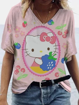 2023 Nové Letné 3D animovaný Tlač Harajuku Lete Bežné Žien T-shirt Ulzzang Streetwear Kawai Tlač Hello Kitty tričko