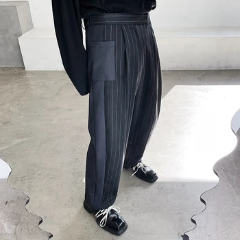2023Multi-vrecko pánske Oblek Rovno Pruhované Nohavice Bežné Spájať Muž Streetwear Módy Vintage Nohavice Muž