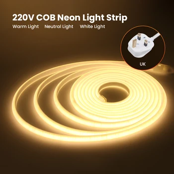 220V COB LED Neon Pás Svetla RA90 Super Svetlé 288LEDs/m Flex Nepremokavé Vonkajšie Lampy 3000K 4000 K 6000K LED Pásky + UK Plug