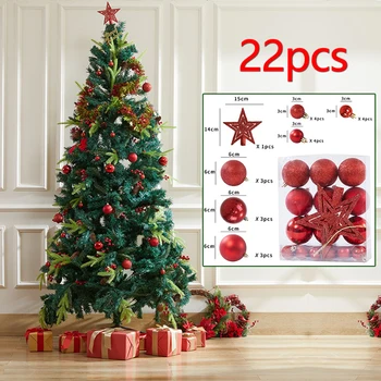 22pcs Vianočné Gule Ornament Nerozbitné Plastové Ozdoby na Vianočný Stromček S Hviezdičkový Visí Lano