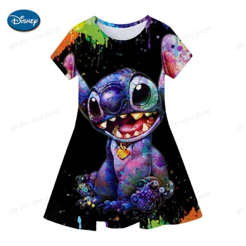 3D tlač detské oblečenie šaty letné nové Disney kreslené Steh sukne okrúhlym výstrihom, krátky rukáv bežné roztomilé sukne