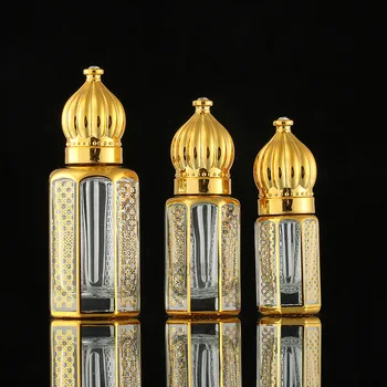 3ml 6ml 12ml Parfum Sklenené Fľaše Ampulky Luxusný Mini Samoopaľovacie Sklo Esenciálny Olej, Fľaša & Gold korunkové Prejdite na Prenosné Fľaše