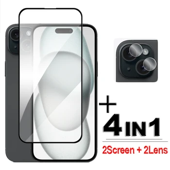 4in1 Pre iPhone 15 Skla Pre iPhone 11 12 13 14 15 Plus Tvrdeného Skla Úplné Pokrytie Screen Protector Pre iPhone 14 15 Plus Filmu