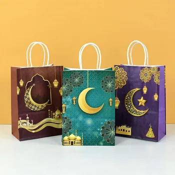 4Pcs Eid Mubarak Darčekové Tašky Moon Star Candy Kraft Papier Taška Ramadánu Kareem Dekorácie Islamu, Moslimov Festival Strany Prospech Balenie