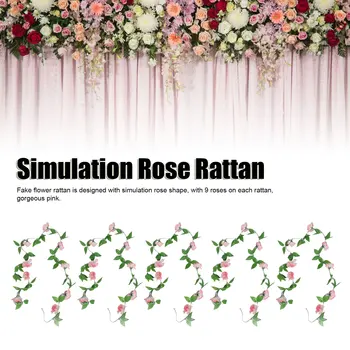 5 ks Simulácia Malé Ruže Kvet Ratan 9 Pink Rose Umelé Ivy Ratan Svadobné Party Stene Visí Garland Domov Záhrada Dekor