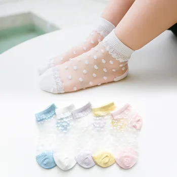 5 Párov Letné Detské Dievčenské Ponožky Krásna Bodka Crystal Hodváb Deti Ponožky Deti Batoľa Dievča Tenké Oka Priedušná Elastická Čipka Ponožky
