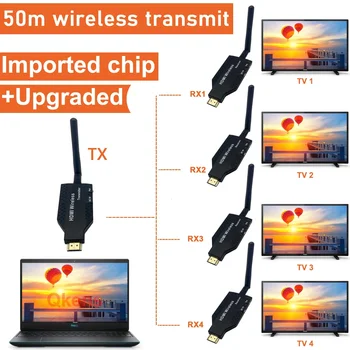 50m Bezdrôtové pripojenie HDMI Extender Video Vysielač, Prijímač 1 2 3 4 1x4 Displej pre PS3/4 Kamery, Notebook, PC, TV Monitor, Projektor