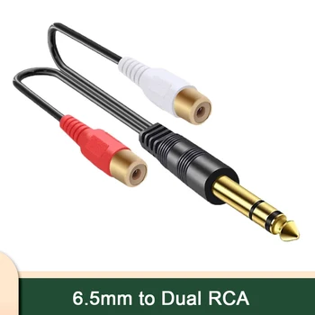 6,5 mm Dvojitý Lotus Audio Adaptér 6.35 mm Samec Na 2RCA Červené a Biele Ženy Konverzie Audio Kábel Converter Vysoká Rýchlosť