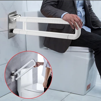 60 CM WC Skladacie Stand-Up Pomoci Toalety Nerezové Zábradlia Podporu Rukoväť Robustný Č-slip