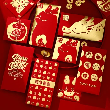 6Pcs Roztomilý Dragon Rok Červené Obálky 2024 Nový Rok Hongbao Jarný Festival Červený Paketové Šťastie, Peniaze Pakety Cartoon Darčeková Taška