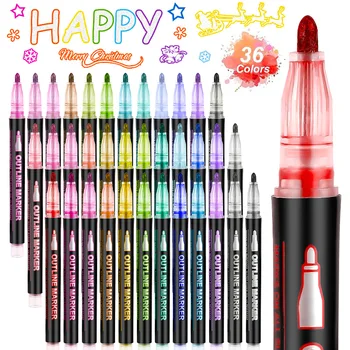 8/12/24/36 Plumones Colores Značky Double Line Prehľad Pen Set DIY Fluorescenčné Perá Flash Kovové Farby na báze Vody, na Štetec