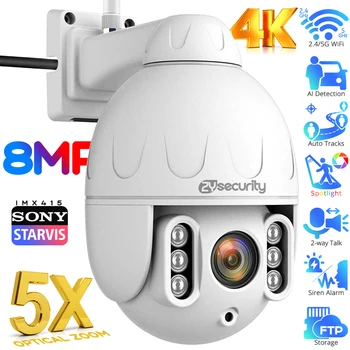 8MP 5X Optický Zoom, WiFi, PTZ Kamery Vonkajšie 4K Sony IMX415 Auto Tracking IP Kamera Pozornosti Farebné Nočné Videnie CCTV Kamery