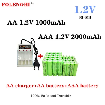 AA 1.2 V 1000mAh AAA 1.2 V 2000mAh NI-MH dobíjacie batérie vhodné pre hračky na diaľkové ovládanie,, baterky, MP3 prehrávače+nabíjačky