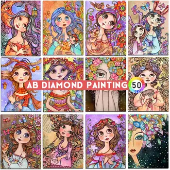 AB Diamond Maľovanie Farebné Výšivky Kreslených Princezná Cross Stitch Kvet Dievča Námestie Kolo Mozaiky Samolepky na Stenu Domova