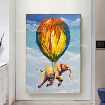 Abstrakt Ručne Maľované Farebné Balóny Slon Olejomaľba Na Plátne Obrazy Obrázok Wall Art Cuadros Domov Izba Dekor