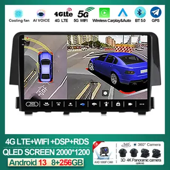 Android 13 Auto Multimediálne DSP Pre Honda Civic 10. 2016 - 2021 Rádio, Video, Navigácie Stereo Hlava Jednotky QLED Obrazovke Carplay DVD