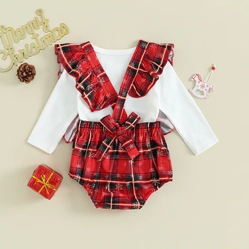 Baby Dievčatá 2ks Vianočné Šaty bez Rukávov Prehrabať Romper Dlhý Rukáv Topy Nastavené Novonarodené Oblečenie
