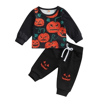 Batoľa Chlapci Halloween Oblečenie Zlo Tekvica Tlač s Dlhým Rukávom, Mikiny a Dlhé Nohavice 2ks Jeseň Oblečenie Set