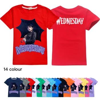 Bavlna Deti T-Shirt streda Addams Deti Oblečenie Bežné Tričká Unisex Krátke rukáv Tees Batoľa Chlapci Dievčatá 2-16Y