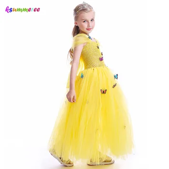 Belle Princezná Žltá Tutu Šaty Dievčatá Strana Halloween Butterfly Svadobné Šaty Deti Krásy Zviera Cosplay Kostým