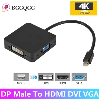 BGGQGG 3 v 1 Thunderbolt 4K Mini Display Port Dock Converter MINI DP Mužov kompatibilný s HDMI DVI VGA Žena Adaptér Konvertor