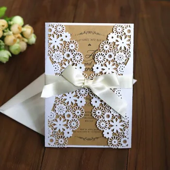 Biely kvetinový svadobné pozvánky na obálke kvet laser výročie svadby pozvať rám multi farby strany prípade dodávky