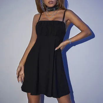Black bez Rukávov s uväzovaním za Mini Šaty Žien Low-cut Backless Letné Šaty s Vysokým pásom Riadok Vestidos