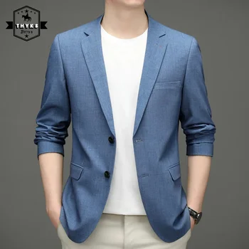 Blejzre pre Mužov Modrá Bežné Vyhovovali Bundy Koberčeky Slim Fit Outwear Mládež Mužského Vyhovuje Elegantné Luxusné Coats na Jar a na Jeseň kórejského