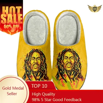Bob Marley Reggae Hudba Zime Teplé Bavlnené Papuče pre Mužov Opotrebovaniu Non-Slip Vnútorné Listy Pár Klasické Pohodlné Obuv