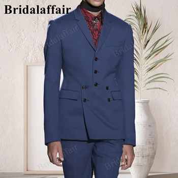 Bridalaffair Námornícka Modrá 2023 Módy Nové Muži Obleky Špeciálne Placket Dizajn Business Farbou Svadby Ženích 2 Kusy Sako Nohavice