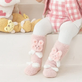 Cartoon Baby Ponožky pre Batoľa Prewalker Teplé Podlahy Ponožky Chlapci Dievča Unisex AntiSlip Ponožky Gumová Rukoväť Prvý Walker Topánky