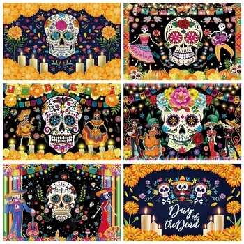 Deň Mŕtvych Kulisu pre Mexické Fiesta Cukru Lebky Kvety Pozadí Dia DE Los Muertos Party Dekor Photobooth Studio Prop