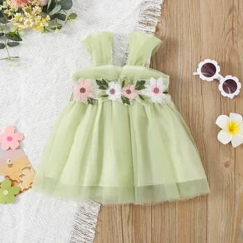 Dievča šaty víla kvetina princezná podväzkové letné detské šaty krásne kórejská verzia oka sukne