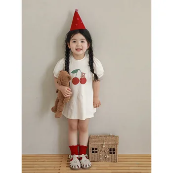 Dievčenské Cherry T-shirt 2023 Nové Letné detské Roztomilý Top Baby kórejský Krátky Rukáv