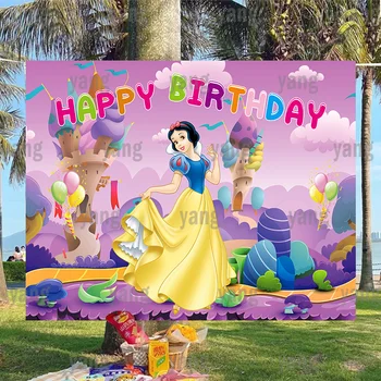 Disney Princezná Snehulienka Happy Birthday Party Vlastné Foto Pozadie Cartoon Dekorácie Sweet Candy House Prostredí Banner