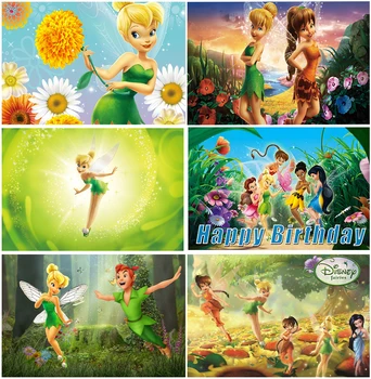 Disney Princezná Víla Tinkerbell Pozadia Pre Happy Birthday Party Dieťa Portrét Novorodenca Fotografie Prostredí Banner Dekor