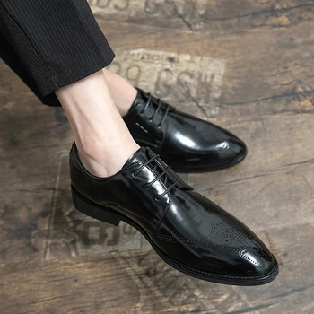 Dizajnér Značky Black Kožené Topánky pre Mužov Patent Kožené Šaty, Topánky Business Bežné Oxfords Bod Prst Office Formálne pánske Topánky