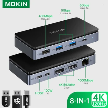 Dokovacej Stanice, USB C k Dual HDMI Adaptér, MOKiN USB C Hub Dual HDMI Monitory pre Windows,USB napájací Adaptér s Dual HDMI,USB Port