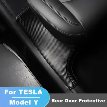 Dvere Parapetné Anti Kop Kožené Pre Tesla Model Y 2020-2023 Zadné Dvere Ochranná Podložka Kryt Proti Kop Chránič Nálepky