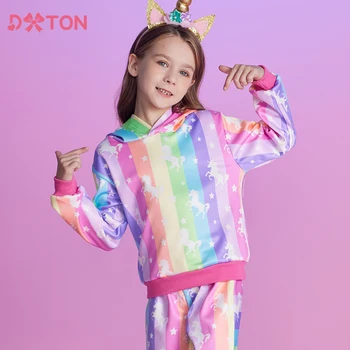 DXTON Dievčatá Hoodies 2023 Jar Jeseň Dievčatá Bežné Mikina s Kapucňou Deti Jednorožec Mikiny Svetre Topy Rainbow Deti Oblečenie