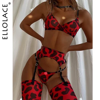 Ellolace Leopard Jemné Prádlo S Osadenie Sexy Porno Bielizeň Ženského Tela Bez Cenzúry Video Luxusnej Čipky Podprsenka Tangá Intímne